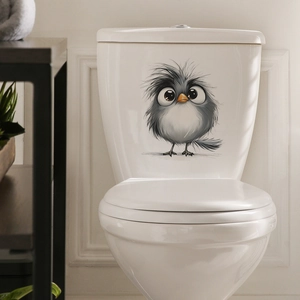 Cartoon owl toilet sticker decoration for bathroom featuring a cute grey bird design