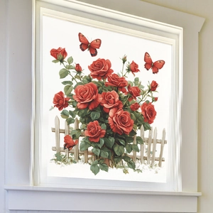 Romantic Red Rose Wall Stickers With Butterfly And Fence Pastoral PVC Decals For Bedroom Living Room Background Decoration