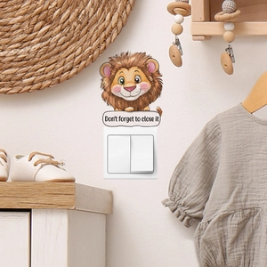 Cute lion switch wall sticker with Don't forget to close it reminder for kids room