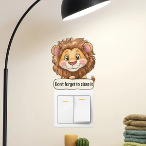 Cute cartoon lion light switch wall sticker with Don't forget to close it reminder