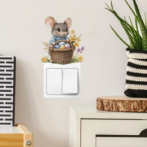 Cartoon mouse wall sticker with Easter eggs for bedroom and living room switch decor