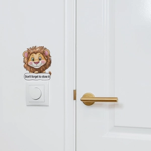 Cute cartoon lion light switch wall sticker with text Don't forget to close it