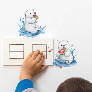 Pegatina de pared de interruptor de oso polar de dibujos animados con sandía decor