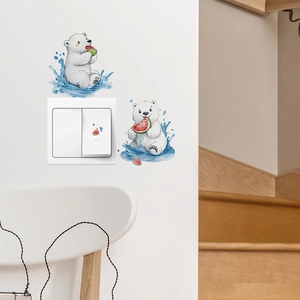 Pegatinas de pared de osos polares comiendo sandía para decorar interruptores de luz