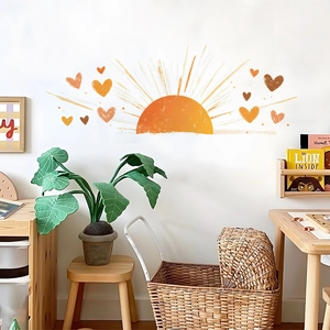 Bohemian Sun And Hearts Wall Sticker For Nursery Kids Room Decor Boho Style PVC Self Adhesive Earth Tone Mural Decals