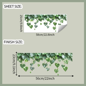 Detailed sheet size 25x58cm and finish size 23x56cm of green ivy wall stickers