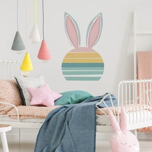 Creative Macaron Striped Rabbit Head Wall Stickers Modern Minimalist PVC DIY Decorative Wall Decals For Kids Room Bedroom Living Room Home Decoration
