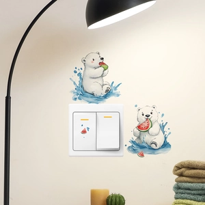 Pegatina de Interruptor de Oso Polar de Dibujos Animados Comiendo Sandía PVC Autoadhesiva Decorativa para Habitación Niños