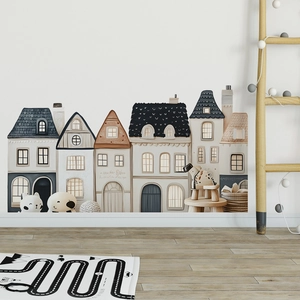 Stickers muraux maisons nordiques peintes à la main pour décoration de chambre d'enfant