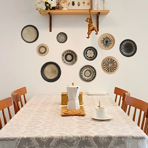 Set di 10 piatti da parete bohémien in fibra naturale per decorazione artistica casa