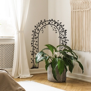 Black floral arch wall sticker with vine pattern for bedroom and living room decor