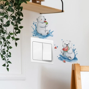 Adhesivo de pared de osos polares comiendo sandía para decorar interruptores