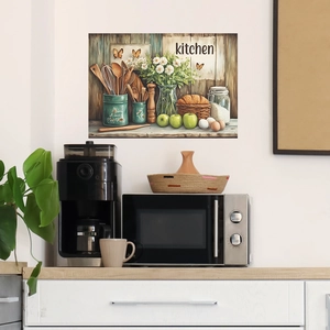 Kitchen Theme Wall Sticker PVC Retro Food Poster Kitchenware Pattern Removable Decorative Decal For Dining Room Home Decor