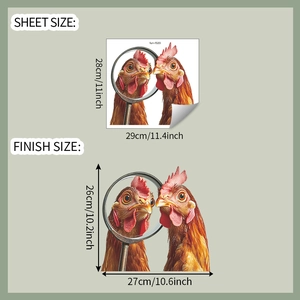 Size specifications for rooster decorative wall sticker showing sheet and finish dimensions