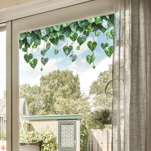 Modern Minimalist Artificial Green Ivy Heart Leaves PVC UV Wall Sticker For Bedroom Living Room Balcony Window Decoration