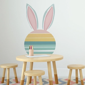 Cute bunny wall sticker with colorful stripes for minimalist kids room decoration
