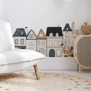 Stickers muraux de maisons peints à la main pour une déco de salon moderne et cosy