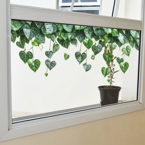 Fresh green heart-shaped ivy wall stickers for window decoration and home aesthetics