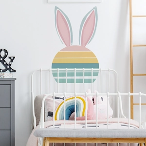 Cute bunny head wall sticker with macaron stripes for nursery and kids bedroom decor