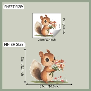 Cartoon squirrel wall sticker sheet size 29x25cm and finish size 27x23cm details