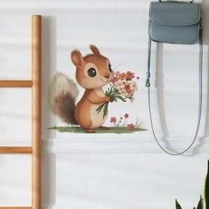 Cartoon squirrel with flowers wall decal sticker for living room and bedroom decor