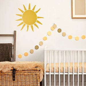 Cartoon yellow sun wall sticker set with colorful dot banner for nursery bedroom decor