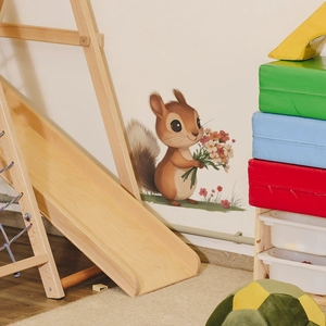 Cartoon squirrel wall sticker for nursery decor with hand-drawn illustration style
