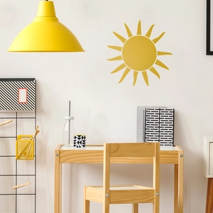 Cartoon yellow sun wall sticker for kids bedroom and living room decor on white wall