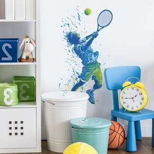 Artistic tennis player wall sticker in splash ink style for kids bedroom wall decor