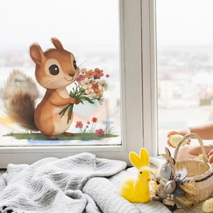 Cartoon Squirrel Flower Bouquet Wall Sticker PVC Removable Decal For Kids Room Nursery Bedroom Living Room Home Decoration
