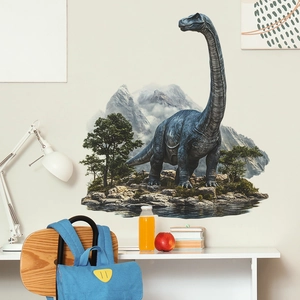 Realistic Brachiosaurus Dinosaur Nature Landscape Wall Decals Removable PVC Wall Stickers For Kids Room Bedroom Decor