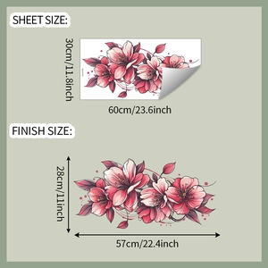 Detailed sheet showing 30x60cm dimensions and layout of pink floral wall stickers