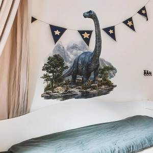 Realistic brachiosaurus wall sticker in a forest landscape for kids' bedroom decoration