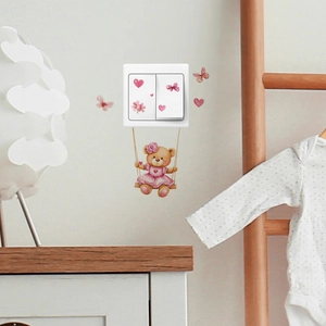 Cartoon bear on swing wall sticker for home bedroom and light switch decoration