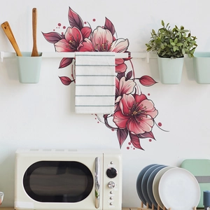 Vibrant floral wall stickers with pink blooms and purple leaves for home decor