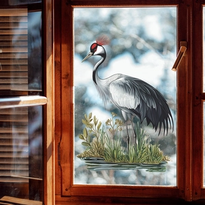 Realistic Red Crowned Crane Window Sticker Static Cling Glass Decorative Decal Semi Transparent PVC Nature Bird Home Art Mural