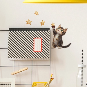Cartoon kitten picking stars wall sticker for bedroom and living room decor