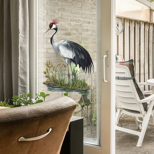 Red-crowned crane glass window sticker with reed landscape for home balcony decoration