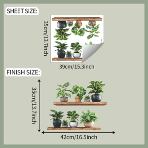 Détail de stickers muraux plantes vertes montrant la taille de la planche et les dimensions
