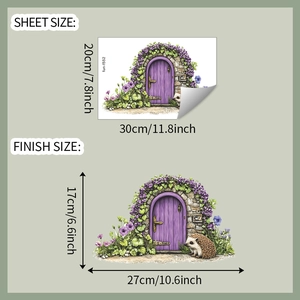 Tableau des tailles pour sticker mural hérisson et maison mauve avec dimensions finales