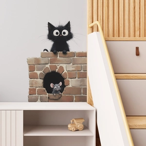 3D cartoon black cat and mouse wall sticker for cozy bedroom and home decoration