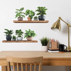Stickers Muraux Plantes Vertes en Pot 3D Étagère en PVC Plantes en Pot Autocollants Muraux Amovibles pour Salon Chambre Bureau Maison