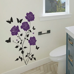Purple rose flower and butterfly wall decal stickers for living room wall decoration