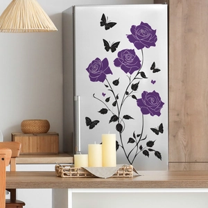 Modern wall decals featuring purple roses and black butterflies for home decor