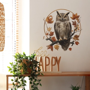 Cartoon Owl Tree Branch PVC Wall Sticker Autumn Maple Leaf Circle Design Self Adhesive Decal For Home Living Room Decor