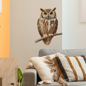 Sticker mural hibou réaliste sur branche pour décoration de salon et chambre à coucher