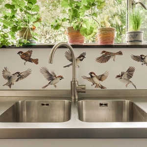 Realistic colorful sparrow bird wall stickers for kitchen tile backsplash decoration