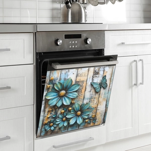 Retro 3D blue daisy flower and butterfly magnetic sticker for kitchen oven door decor