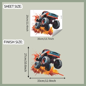 Détail montrant la taille de l'autocollant Monster Truck 29x35cm et fini 27x33cm