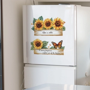 Vibrant sunflower and butterfly wall decals with English slogans on white background